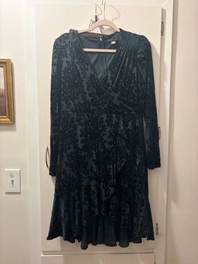 Tommy Hilfiger Deep Green Faux Wrap Velvet Dress